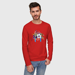 Лонгслив хлопковый мужской Попугаи с цветами, цвет: красный — фото 2