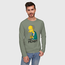 Лонгслив хлопковый мужской Mr. Burns: I get money, цвет: авокадо — фото 2