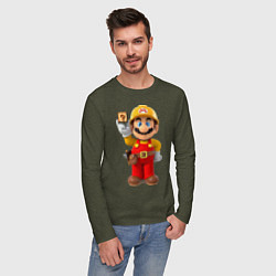 Лонгслив хлопковый мужской Super Mario цвета меланж-хаки — фото 2
