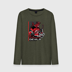 Лонгслив хлопковый мужской New Jersey Devils цвета меланж-хаки — фото 1