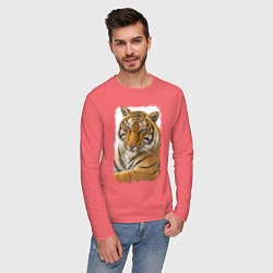 Лонгслив хлопковый мужской Tiger: retro style, цвет: коралловый — фото 2