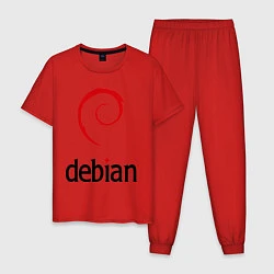 Пижама хлопковая мужская Debian, цвет: красный