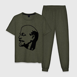 Пижама хлопковая мужская Ленин: скульптура, цвет: меланж-хаки