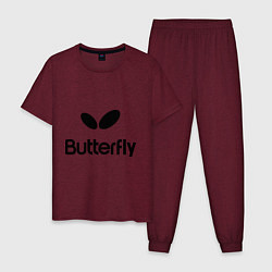 Пижама хлопковая мужская Butterfly Logo, цвет: меланж-бордовый