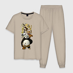Пижама хлопковая мужская Панда с друзьями, цвет: миндальный