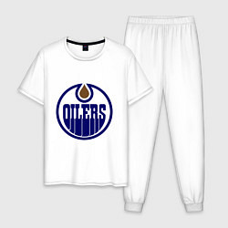 Пижама хлопковая мужская Edmonton Oilers, цвет: белый