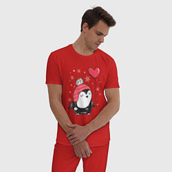 Пижама хлопковая мужская Пингвин с шариком, цвет: красный — фото 2