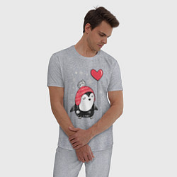 Пижама хлопковая мужская Пингвин с шариком, цвет: меланж — фото 2