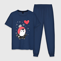 Пижама хлопковая мужская Пингвин с шариком, цвет: тёмно-синий