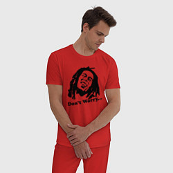 Пижама хлопковая мужская Bob Marley: Don't worry, цвет: красный — фото 2
