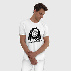 Пижама хлопковая мужская Bob Marley: Don't worry, цвет: белый — фото 2