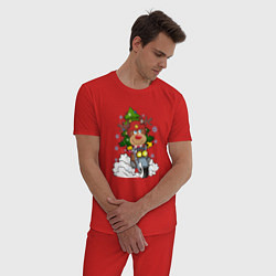 Пижама хлопковая мужская Олень на байке, цвет: красный — фото 2
