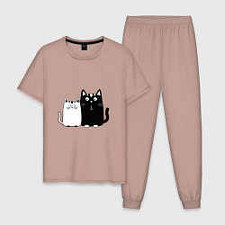 Пижама хлопковая мужская Удивленные коты, цвет: пыльно-розовый
