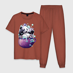 Пижама хлопковая мужская Панда моется, цвет: кирпичный