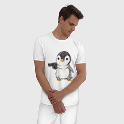 Пижама хлопковая мужская Пингвин с пистолетом, цвет: белый — фото 2