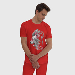 Пижама хлопковая мужская Лев, цвет: красный — фото 2