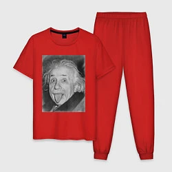 Пижама хлопковая мужская Энштейн дурачится, цвет: красный