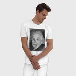 Пижама хлопковая мужская Энштейн дурачится, цвет: белый — фото 2