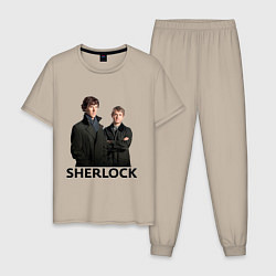 Пижама хлопковая мужская Sherlock, цвет: миндальный