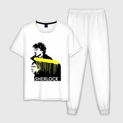 Пижама хлопковая мужская Sherlock: Yellow line, цвет: белый