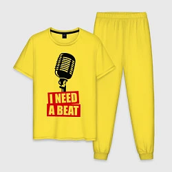 Пижама хлопковая мужская I Need A Beat, цвет: желтый