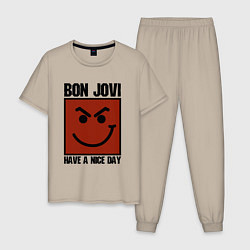 Пижама хлопковая мужская Bon Jovi: Have a nice day, цвет: миндальный