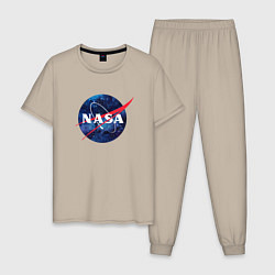 Пижама хлопковая мужская NASA: Cosmic Logo, цвет: миндальный