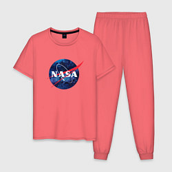 Пижама хлопковая мужская NASA: Cosmic Logo, цвет: коралловый