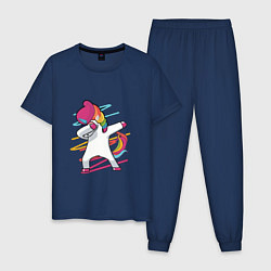 Пижама хлопковая мужская Единорог кидает даб, цвет: тёмно-синий