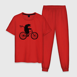Пижама хлопковая мужская Ежик на велосипеде, цвет: красный