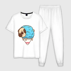 Пижама хлопковая мужская Мопс-мороженое, цвет: белый