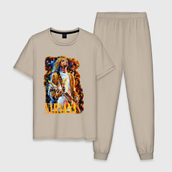 Пижама хлопковая мужская Cobain Art, цвет: миндальный