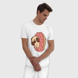 Пижама хлопковая мужская Мопс-пончик, цвет: белый — фото 2