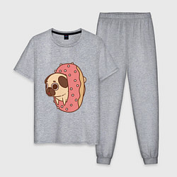 Пижама хлопковая мужская Мопс-пончик, цвет: меланж
