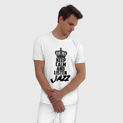 Пижама хлопковая мужская Keep Calm & Listen Jazz, цвет: белый — фото 2
