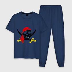 Пижама хлопковая мужская Пиратская футболка, цвет: тёмно-синий