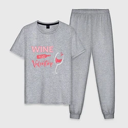Пижама хлопковая мужская Wine is my Valentine, цвет: меланж