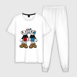 Пижама хлопковая мужская Cuphead: Mugman Friends, цвет: белый