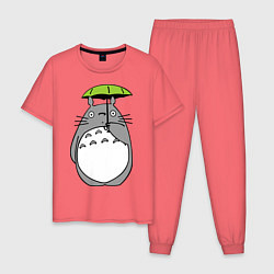 Пижама хлопковая мужская Totoro с зонтом, цвет: коралловый