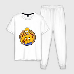 Пижама хлопковая мужская Гомер и пицца, цвет: белый