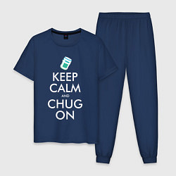 Пижама хлопковая мужская Keep Calm & Chug on, цвет: тёмно-синий