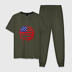 Пижама хлопковая мужская Кровавая Америка цвета меланж-хаки — фото 1