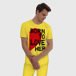 Пижама хлопковая мужская Born to love her, цвет: желтый — фото 2