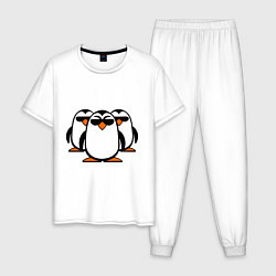 Пижама хлопковая мужская Банда пингвинов, цвет: белый