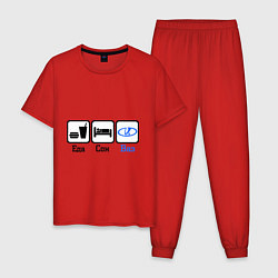 Пижама хлопковая мужская Главное в жизни - еда, сон, Ваз, цвет: красный