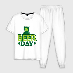 Пижама хлопковая мужская Beer day, цвет: белый