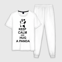 Пижама хлопковая мужская Keep Calm & Hug A Panda, цвет: белый