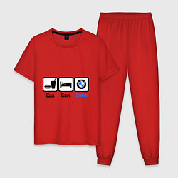 Пижама хлопковая мужская Главное в жизни - еда, сон,bmw, цвет: красный