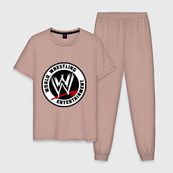 Пижама хлопковая мужская World wrestling entertainment, цвет: пыльно-розовый