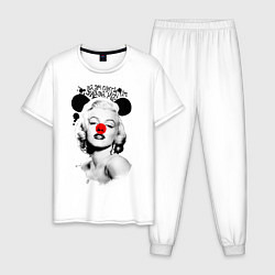 Пижама хлопковая мужская Мэрилин Монро клоун, цвет: белый